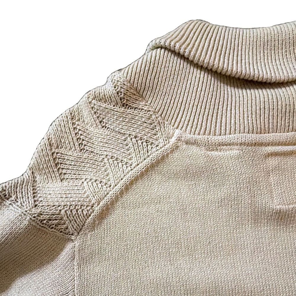 Weatherproof Men's Shawl Collar Cable-Knit Cotton Pullover Sweater Beige L - Picture 7 of 7